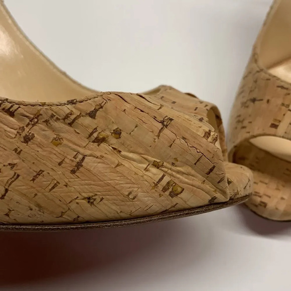 Christian Louboutin Peep Toe Sling Back Light Brown Cork Heels Size 35.5 | 5.5 - Picture 8 of 14